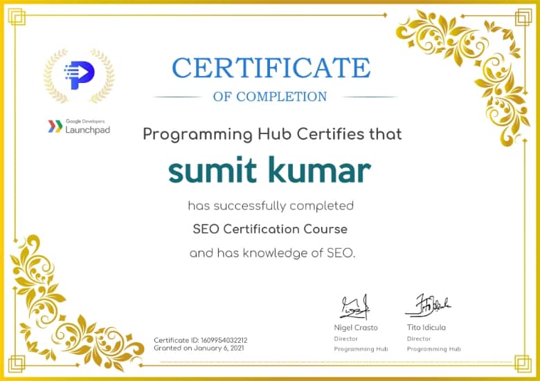 SEO certificate